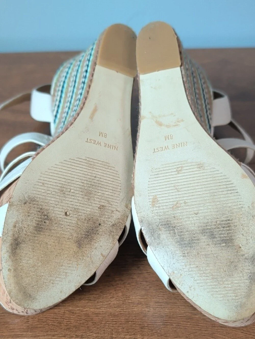 Nine West White Strappy Cork Wedge Sandals